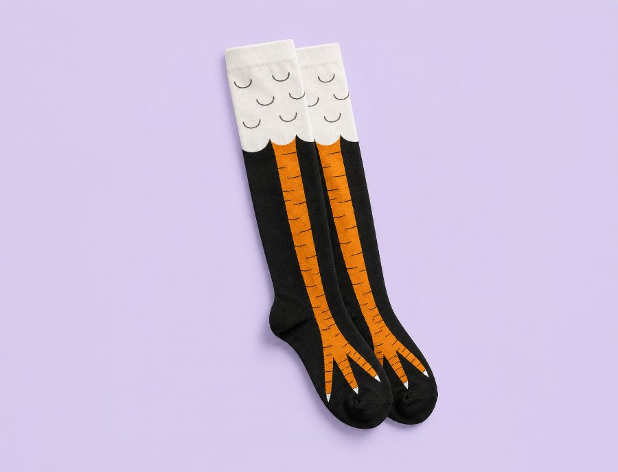 Custom high-knee socks with a chicken-leg design